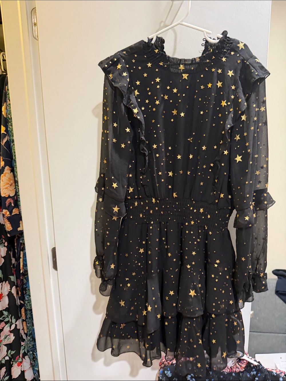 Aqua Black Dress with Gold Star Print